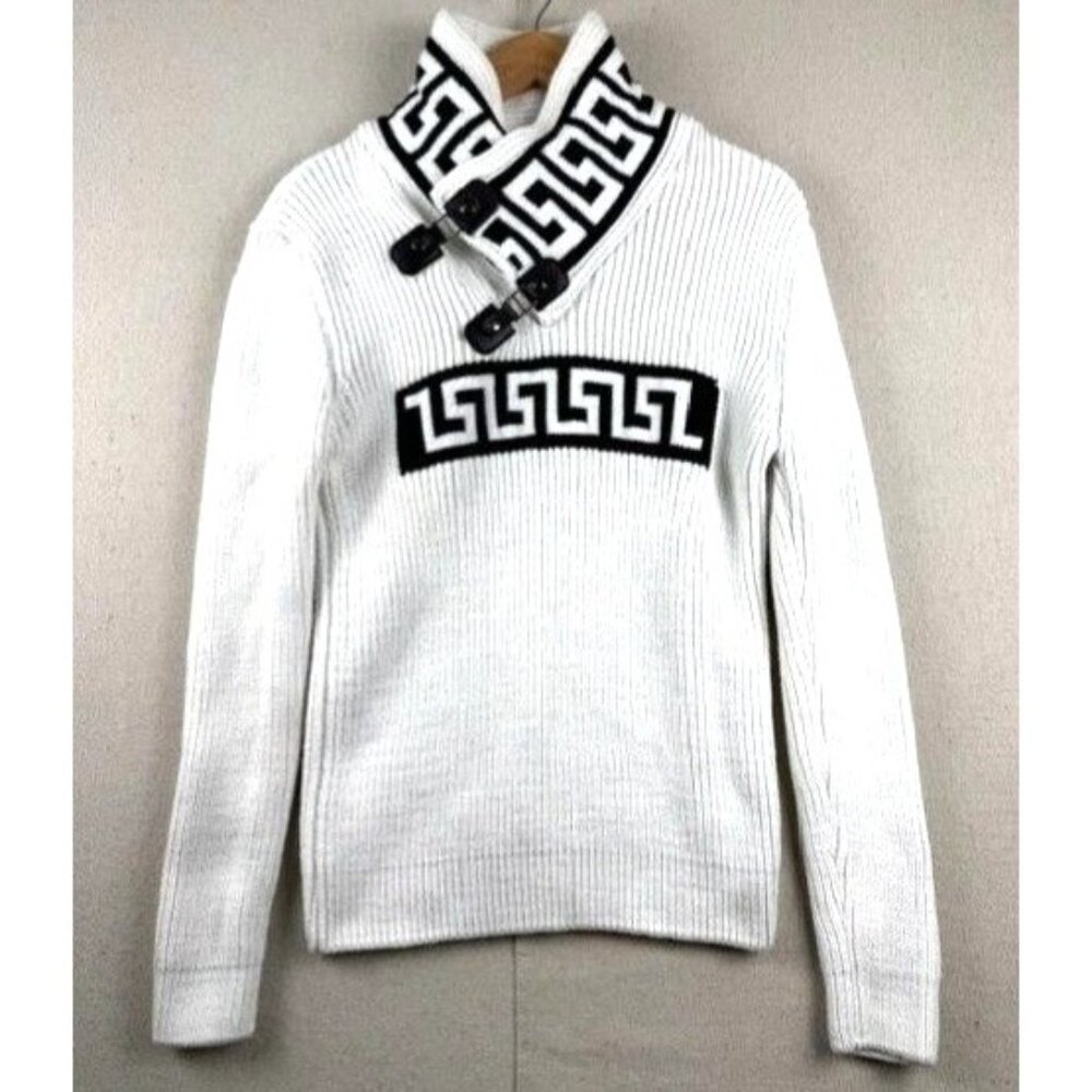 Young Republic White & Black Greek Key Design Wool Blend Men's Size M‎  Sweater